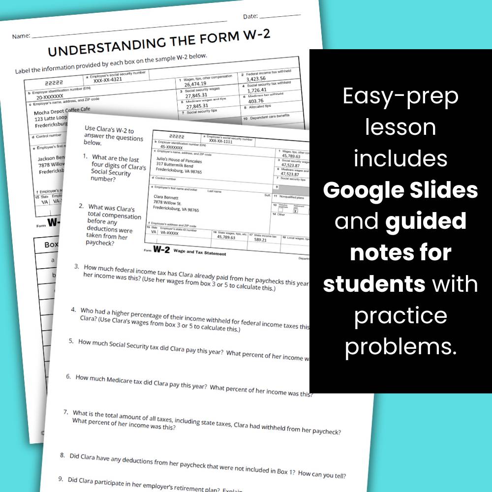 understanding the w-2 high school income tax lesson