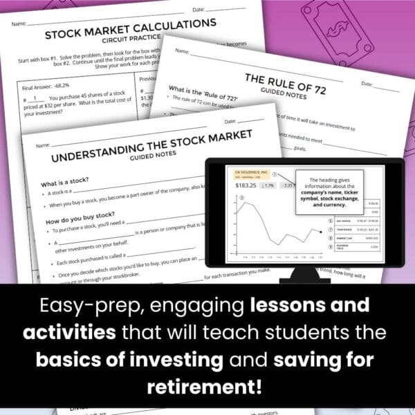 Investing & Retirement Financial Literacy Lessons and Activities Bundle - Image 3
