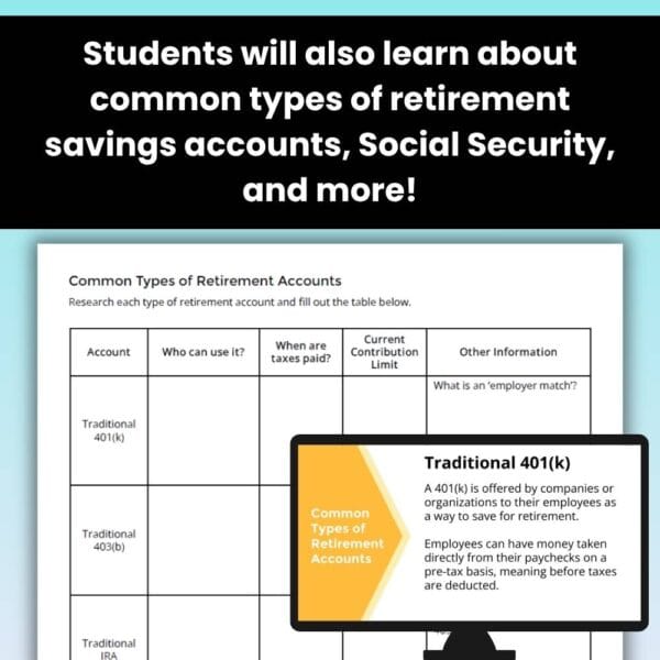 Saving for Retirement - Financial Literacy Saving and Investing Lesson - Image 3