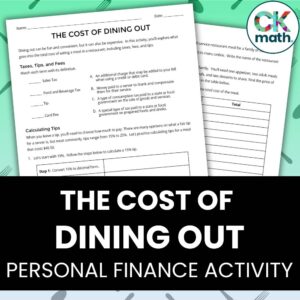 the cost of dining out financial literacy activity