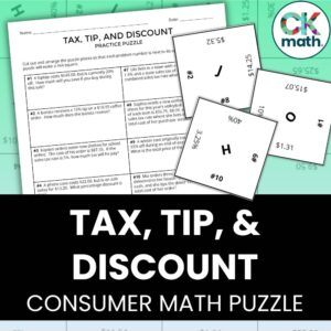 tax tip and discount math practice puzzle activity