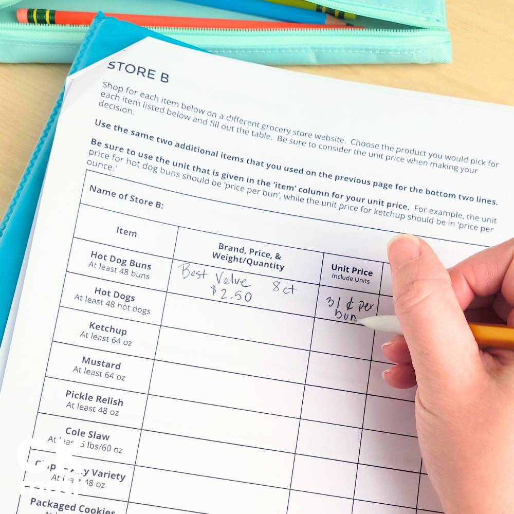 consumer math unit price project
