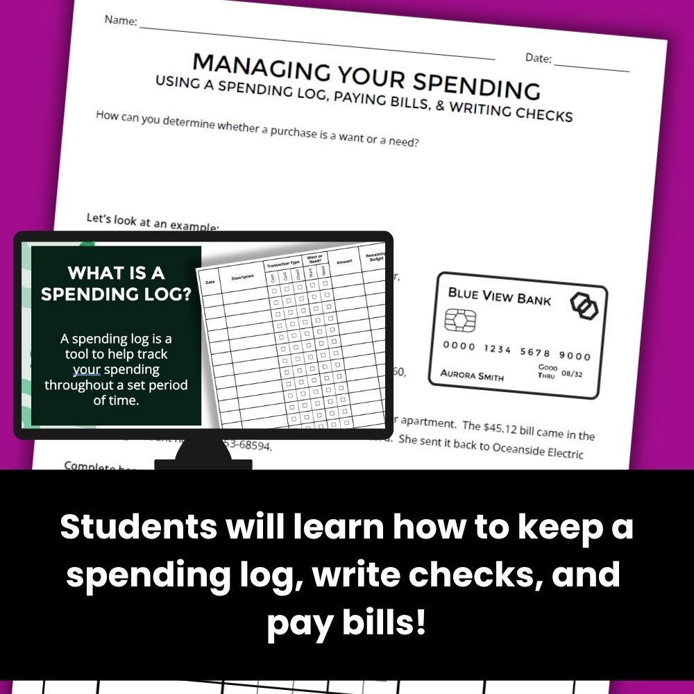 Managing Your Spending Lesson - Spending Logs, Paying Bills, and Writing Checks - Image 2