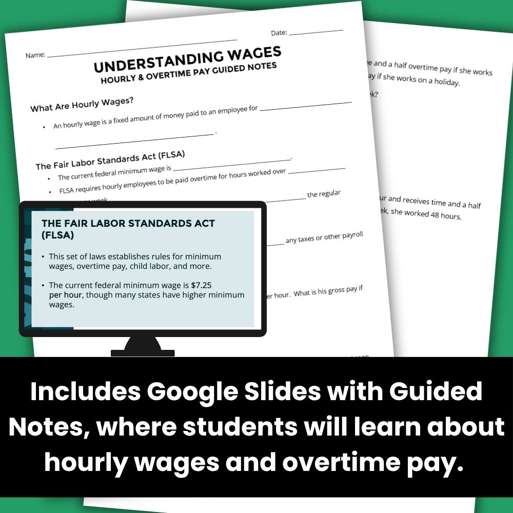 Understanding Wages - Hourly & Overtime Paycheck Lesson and Partner Practice Activity - Image 2
