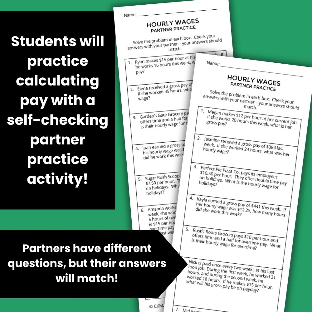 Understanding Wages - Hourly & Overtime Paycheck Lesson and Partner Practice Activity - Image 3