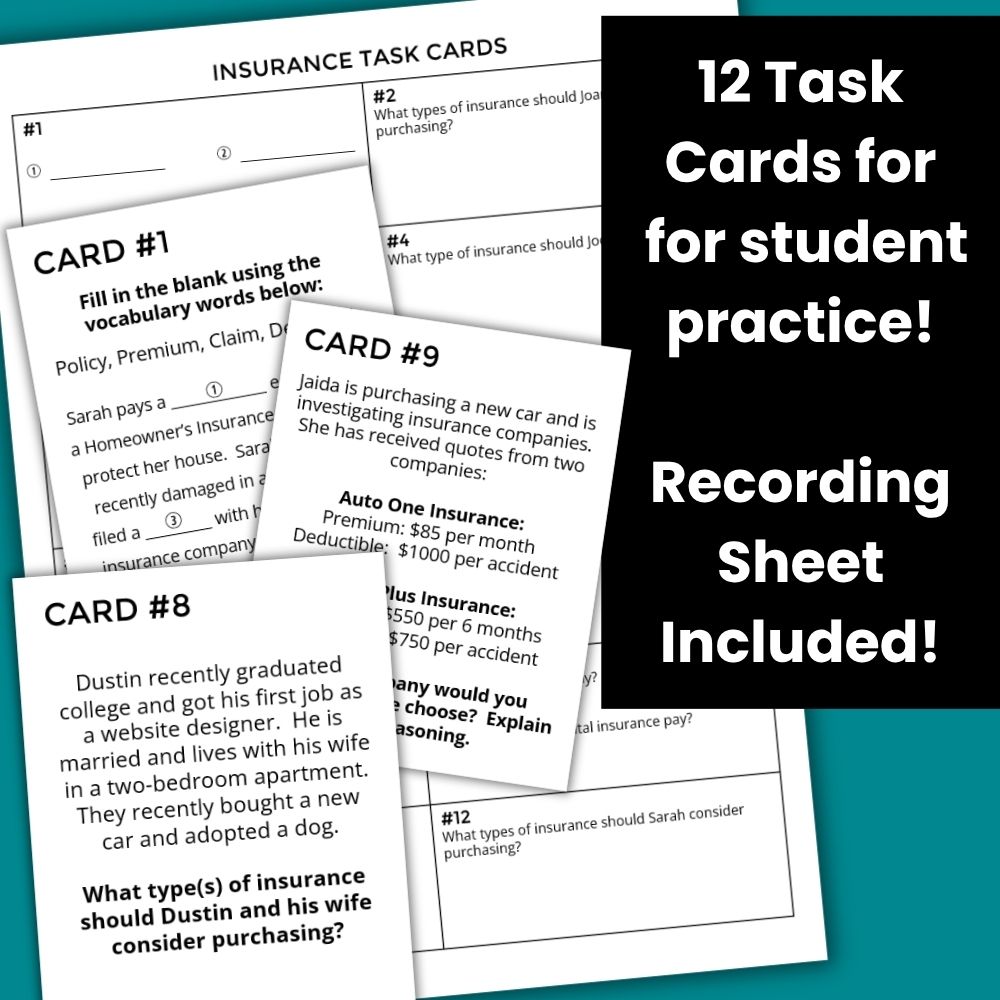 Intro to Insurance - Financial Literacy Lesson and Practice Task Cards Activity - Image 4