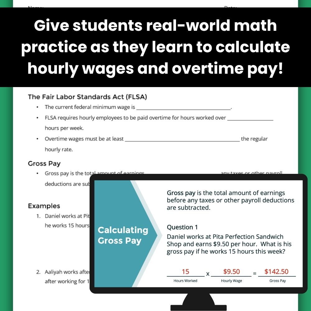 Understanding Wages - Hourly & Overtime Paycheck Lesson and Partner Practice Activity - Image 4